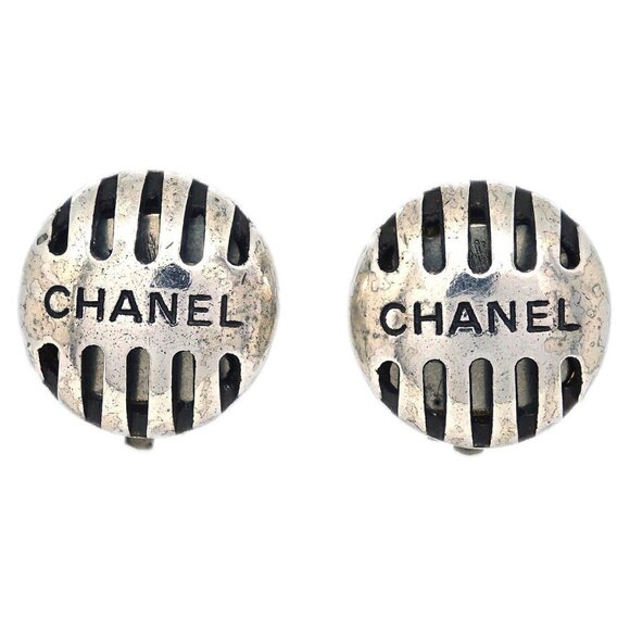 Chanel Button Earrings Clip-On Silver - Picture 1 of 4